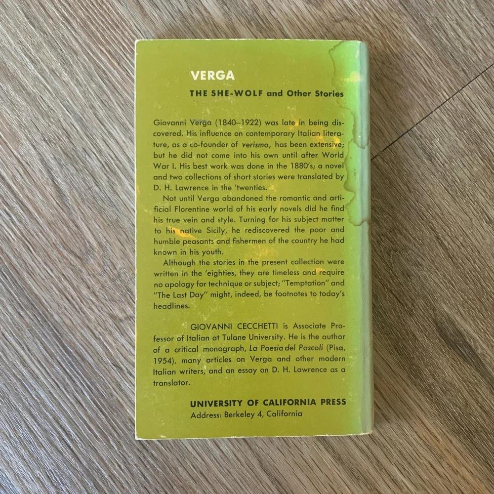 The She-Wolf and Other Stories Giovanni Verga 1962 UC Press Paperback Vintage